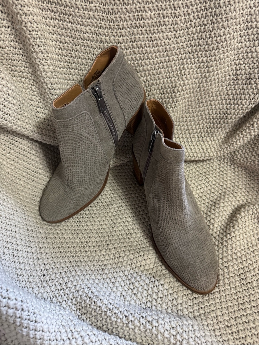 Lucky Brand Taupe Textured Ankle Booties with Side Zip